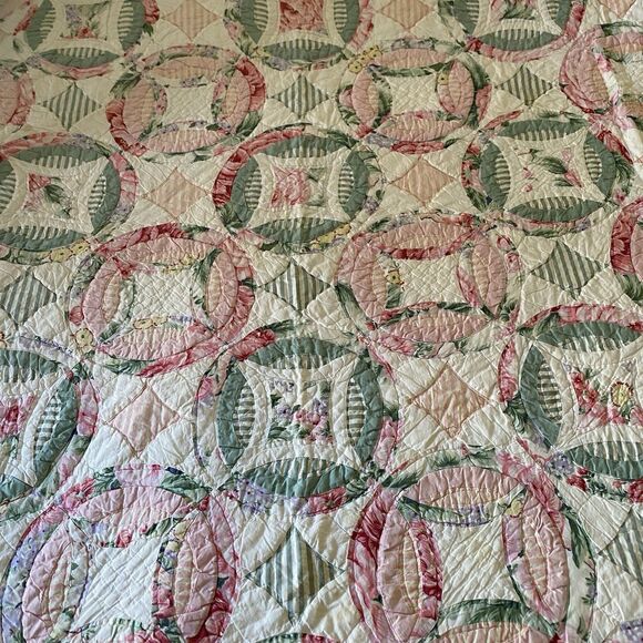 Vintage Arch Qults Partchwork Quilt 88x82” Cotton Pink Green Cottagecore Country - Picture 2 of 11
